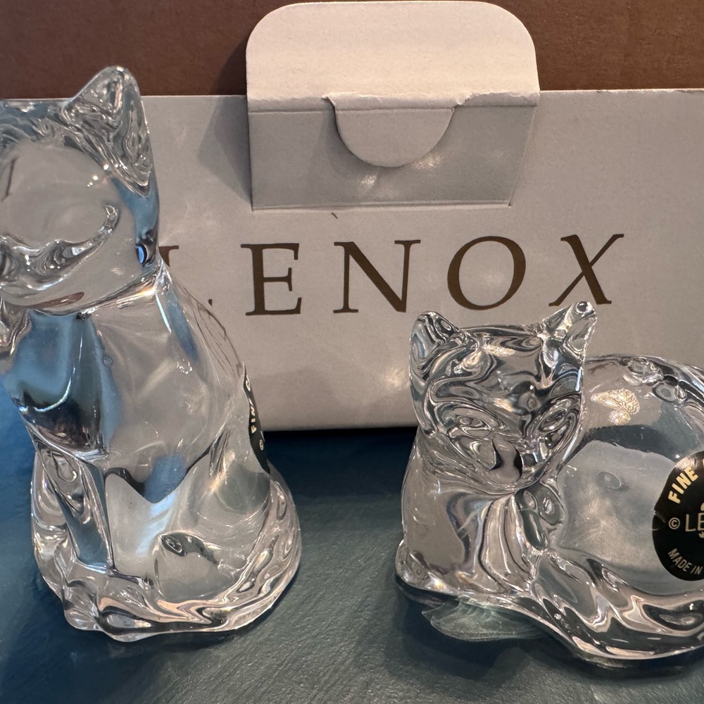 Lenox Clear Glass Cat Salt and Pepper Shakers with Box